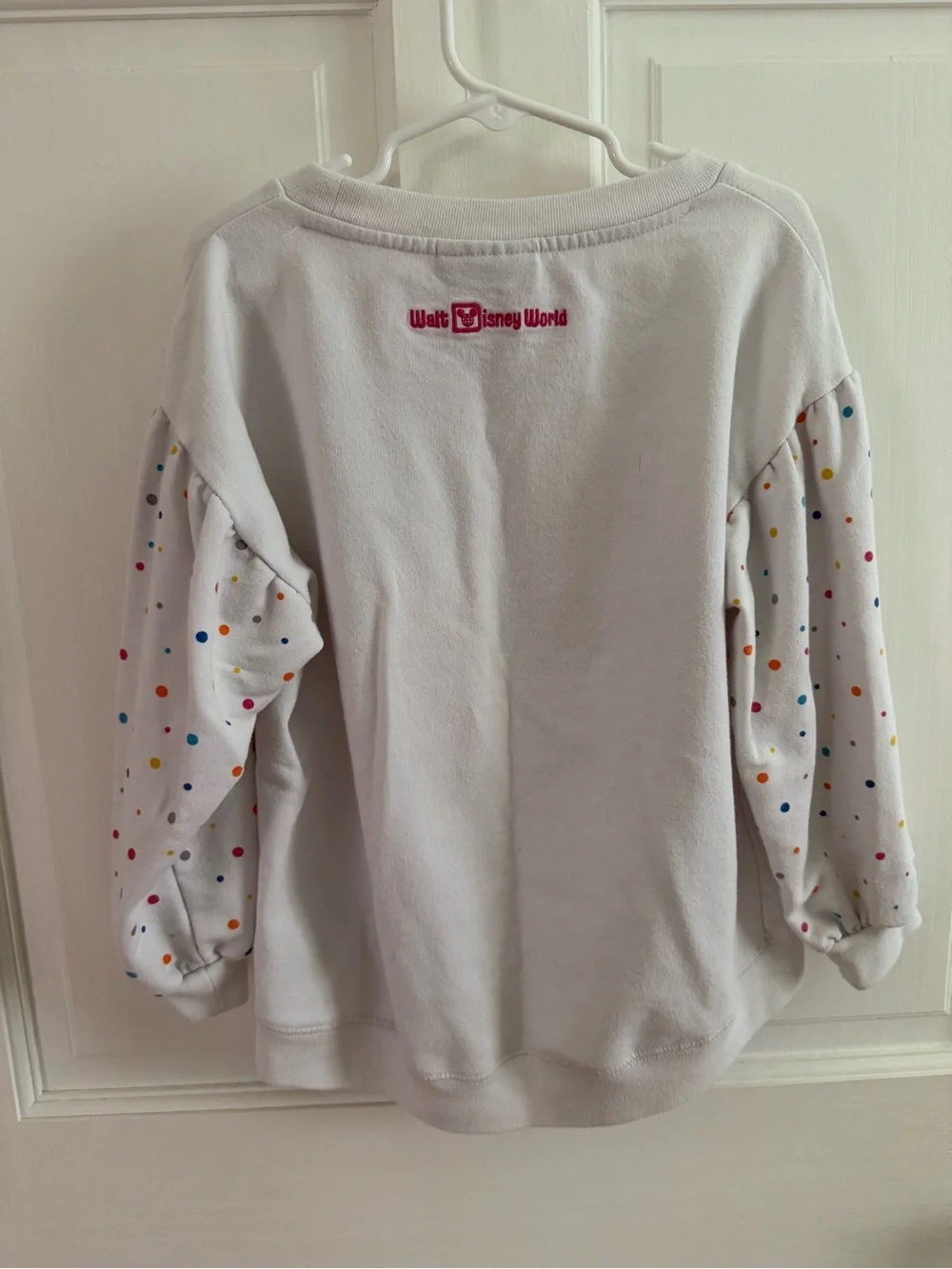 Girls' Disney Minnie Mouse White Pullover Sweatshirt with Colorful Lettering